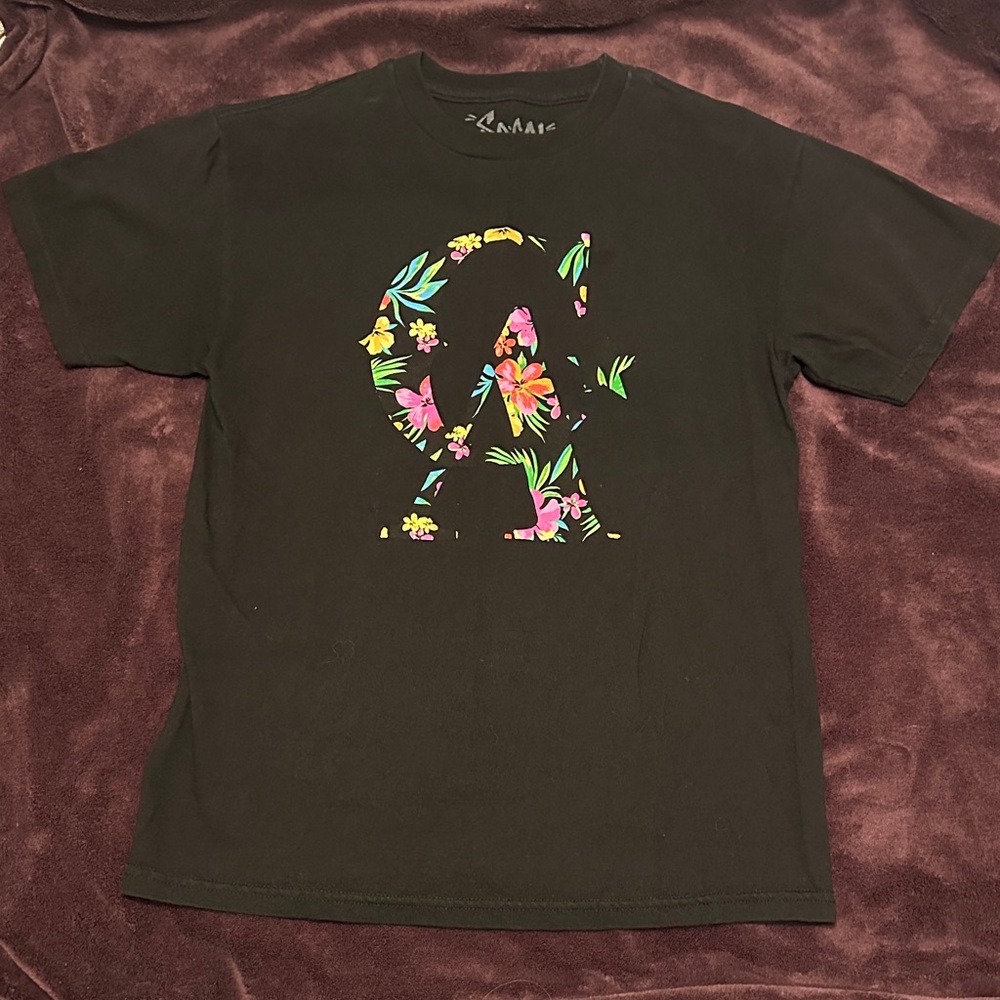 Black Graphic T-Shirt with Floral Design